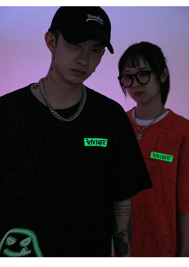 Bear Print Short-Sleeved Men And Women