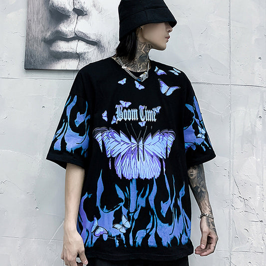 Flame butterfly print half sleeve