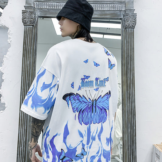 Flame butterfly print half sleeve