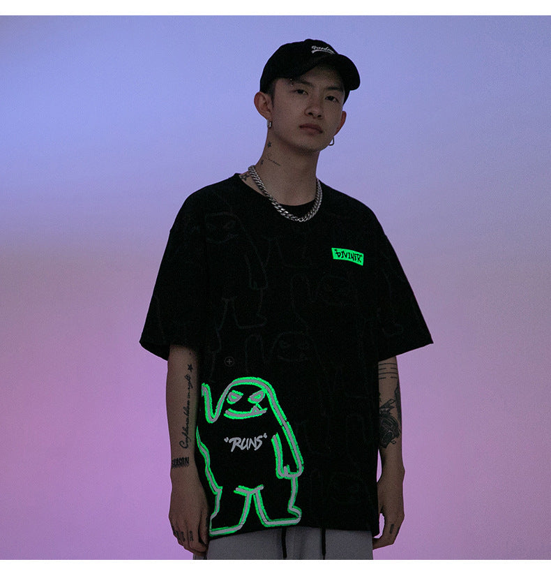 Bear Print Short-Sleeved Men And Women