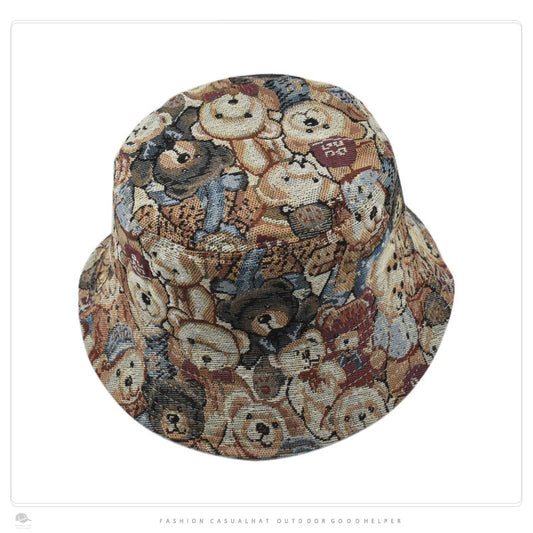 Cute Bear Jacquard Flat Bucket Hat