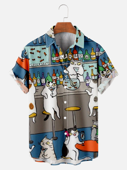 Creative Tropical Element Print Summer Break Loose Short Sleeve Shirt Men's