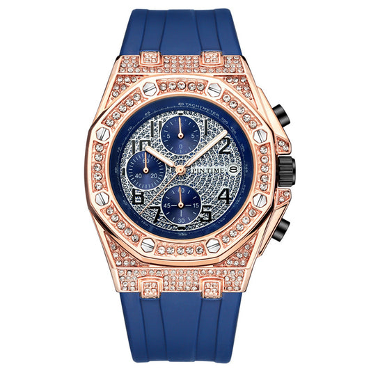 Diamond-studded Large Dial with Chronograph Function