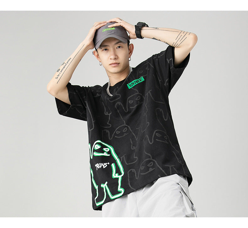 Bear Print Short-Sleeved Men And Women